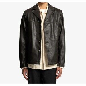 SEFR Mens Jacket XL Coffee Brown Button Up Faux Leather FRANCIS $485